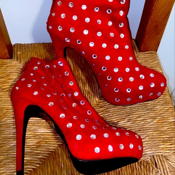 Shoe Dazzle Shoes - Red Studded Booties